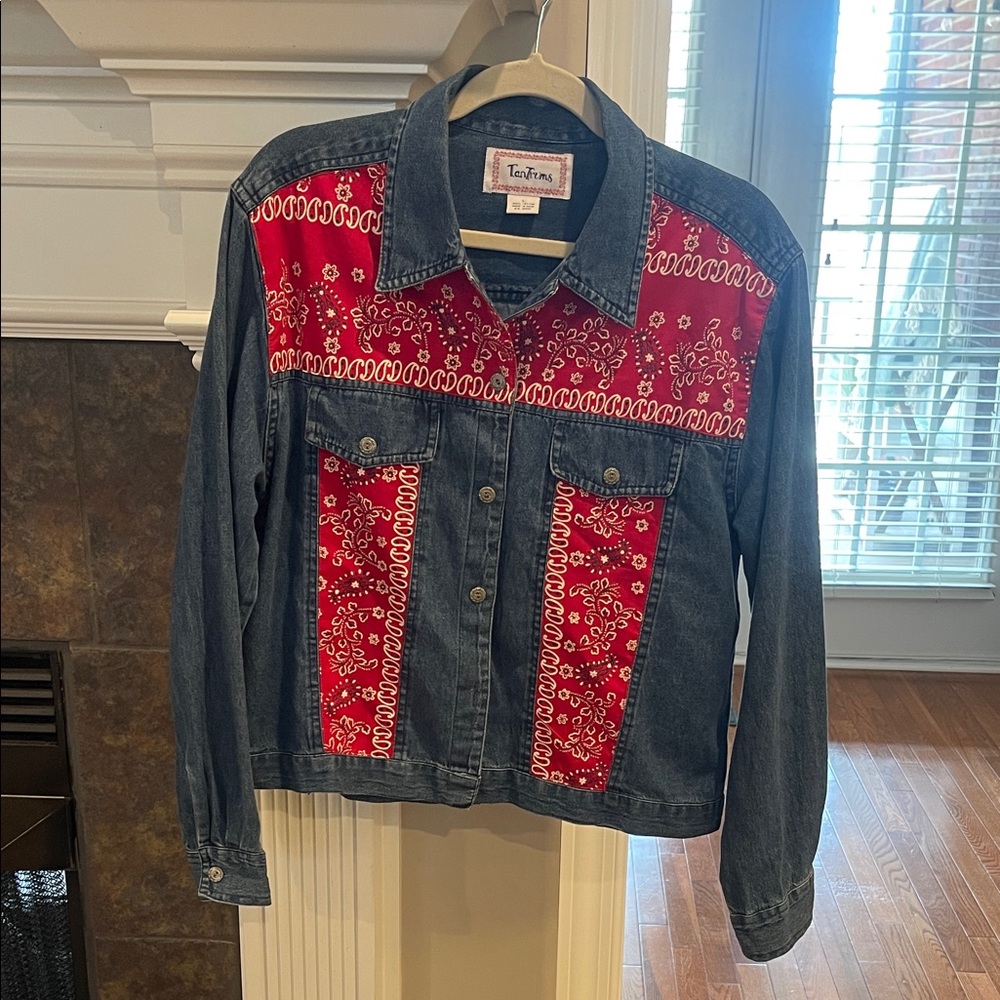 90’s Denim Jacket/Blouse with Red Bandana Accents